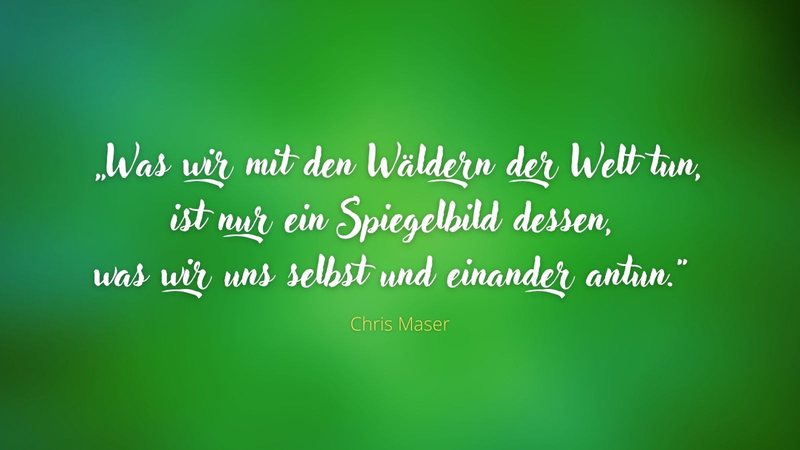 „Was wir mit den Wäldern der Welt tun, ist nur ein Spiegelbild dessen, was wir uns selbst und einander antun.“ – Chris Maser