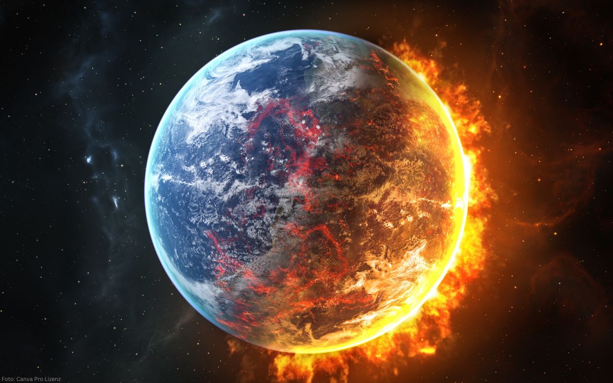 Planet Erde in Flammen als Symbol für Klimakrise, Erderwärmung und Klimapolitik